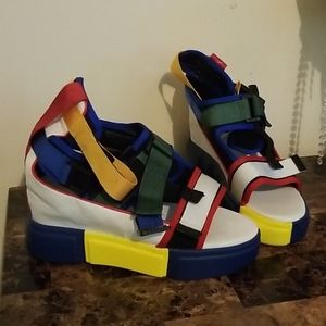 Platform shoes as displayed